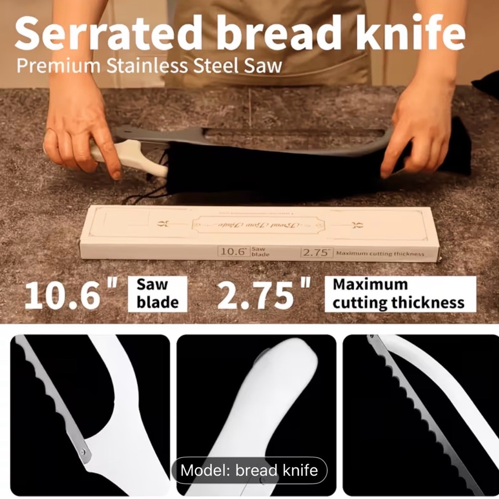 Serrated Bread Knife with Premium Stainless Steel Saw